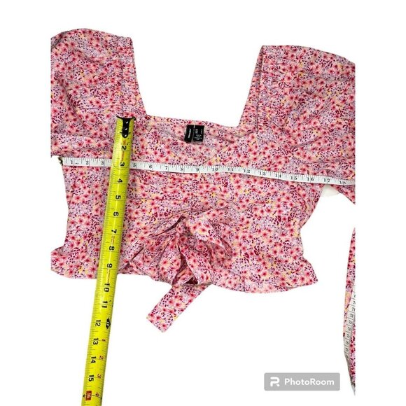 VERO MODA Womens Henna Floral Tie Front Cropped Top Size S Parfait Pink NWOT - Picture 5 of 6